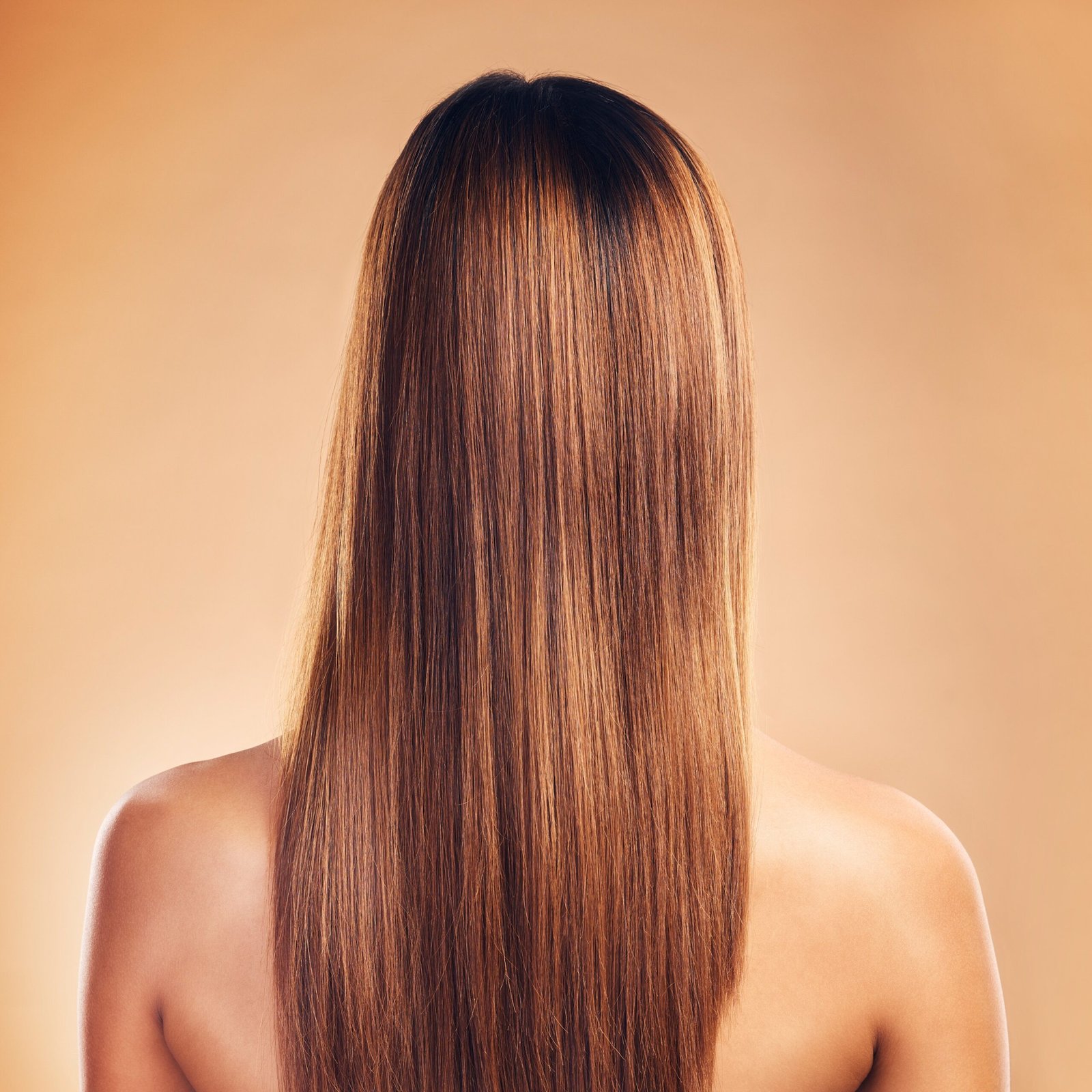 after Woman, hair and beauty with hairstyle and back view, haircare and keratin treatment isolated on stu.